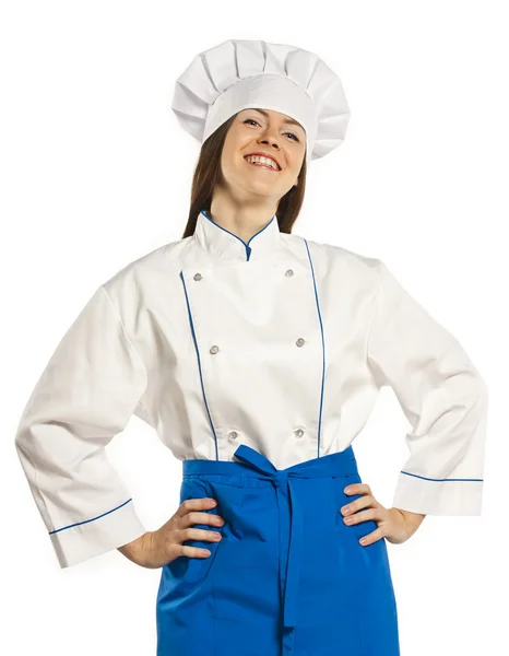 Girl cook. Studio white background — Stock Photo, Image