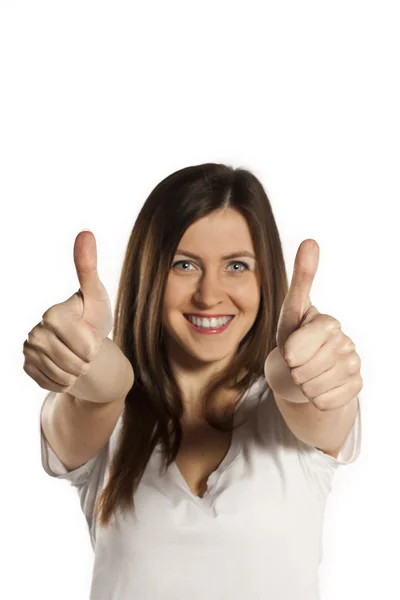 Bright picture of lovely woman showing ok sign Stock Photo