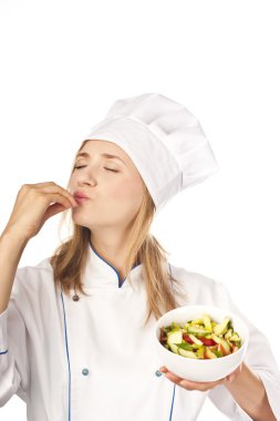 olumlu bir aşçı. Stüdyo beyaz arka plan