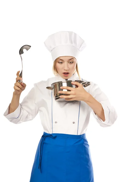 Portret van chef-kok geïsoleerd op witte achtergrond — Stockfoto