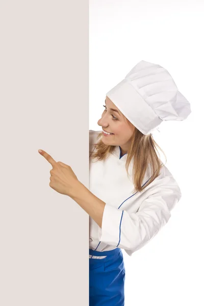 Cook shows on a placard in a studio — Stock Photo, Image