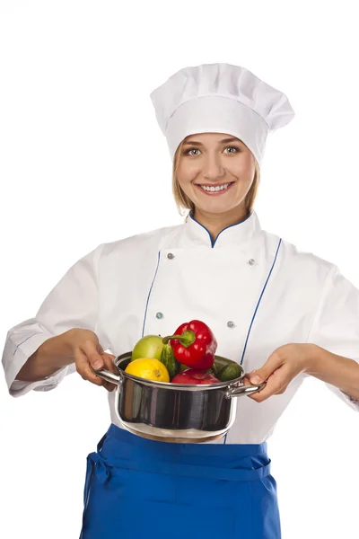 Chef in hotel or restaurant kitchen cooking — Stock Photo, Image