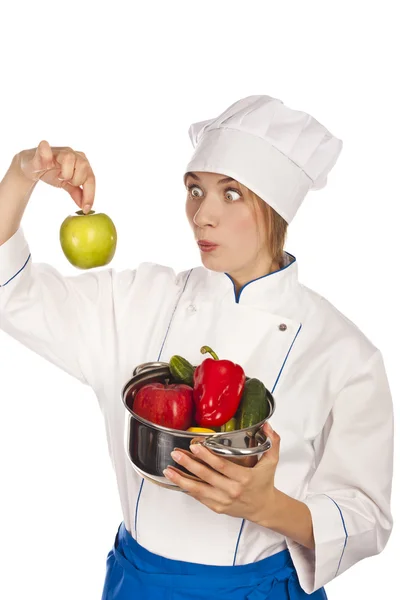 Cook holds pepper. studio — Stock Photo, Image