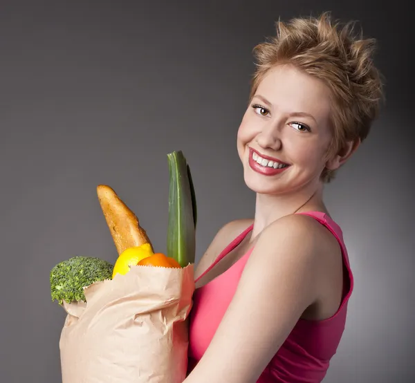 Nő az egészséges táplálkozás. Vásárlás — Stock Fotó