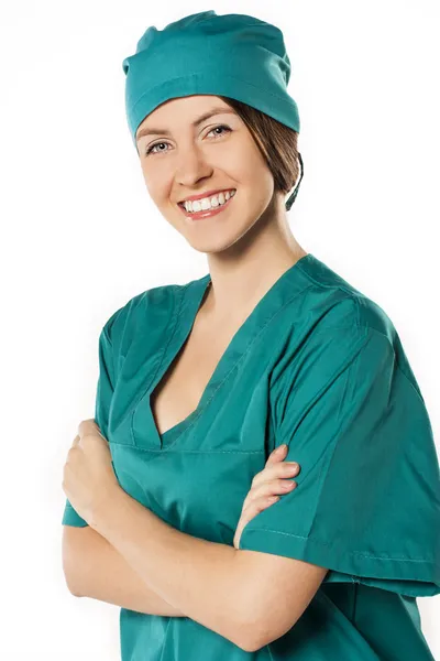 Retrato de feliz bem sucedido médico feminino — Fotografia de Stock