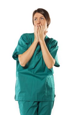 şok bir kadın. beyaz izole