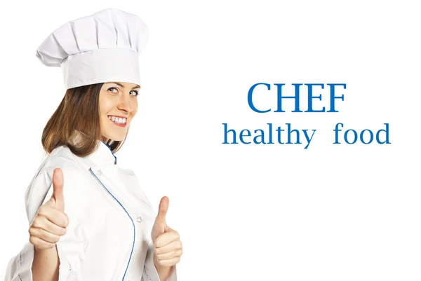 Young cook showing thumbs up — Stock Photo, Image