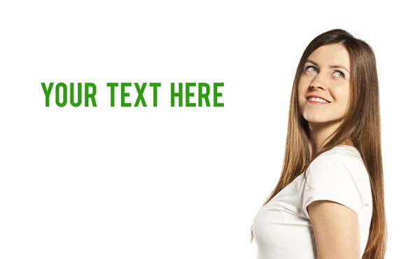 Young woman with a white t-shirt for message — Stock Photo, Image