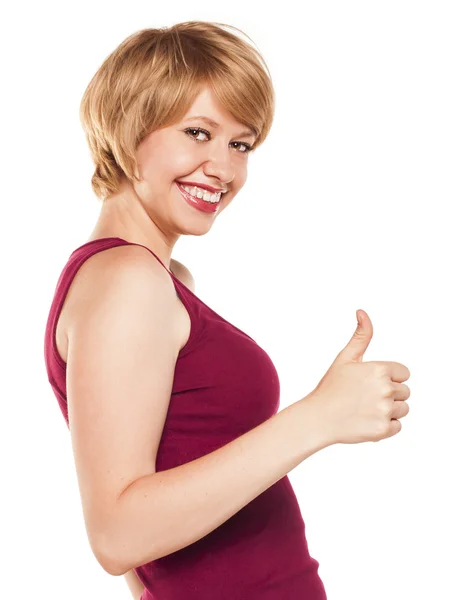 Happy student showing ok on white — Stock Photo, Image