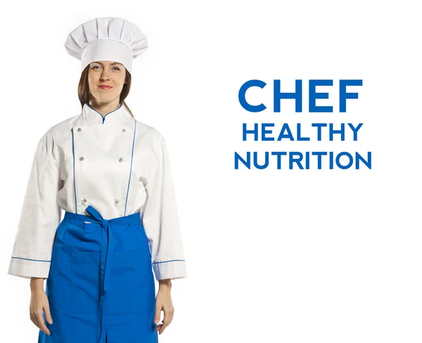 Young chef in white uniform isolated on white, studio shot — Stock Photo, Image