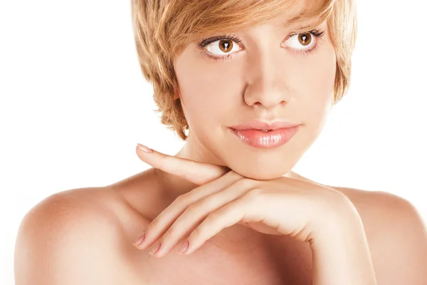 Sexy blonde in the studio on a white background — Stock Photo, Image