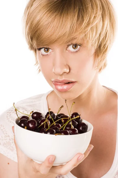 Carino bionda con un vegetariano cibo — Foto Stock