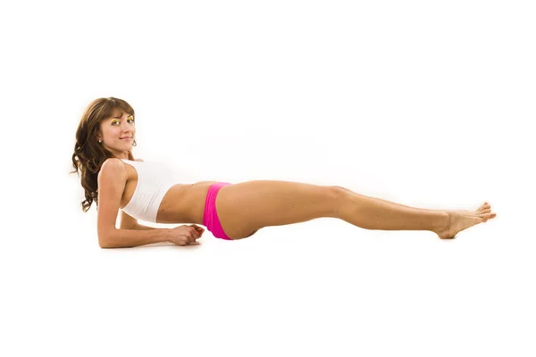 Kvinna workout fitness hållning kroppen bygga motion — Stockfoto