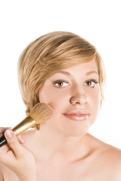 Makeup Make Applying Rouge — Stock Photo, Image