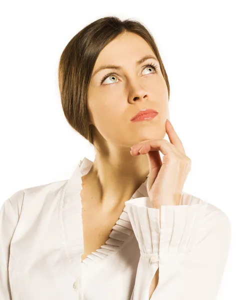 Lovely brunette looks up Stock Photo