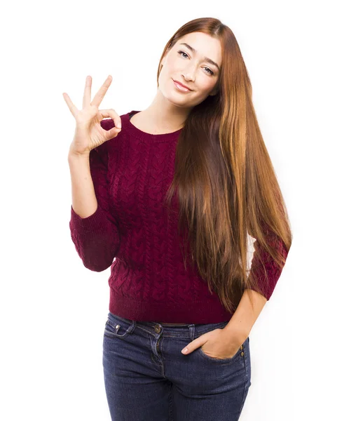 Gelukkig vrouwelijke college student duimen opdagen — Stockfoto