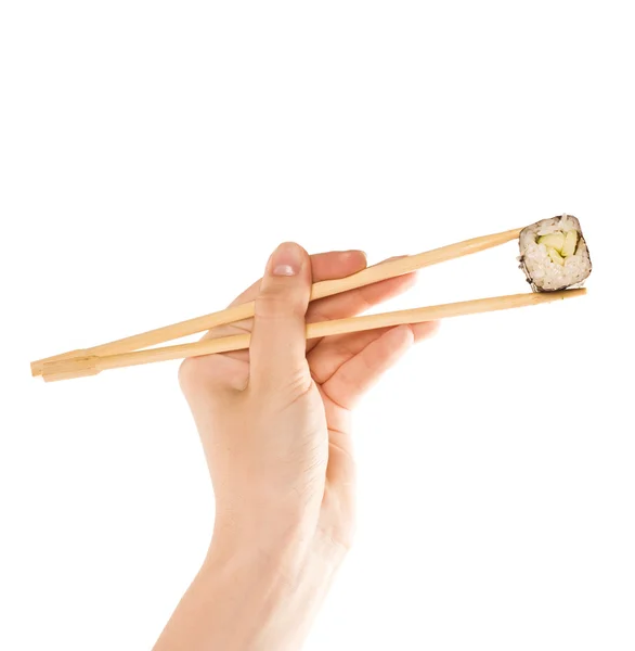 Ρολό σούσι με chopsticks απομονωθεί — Φωτογραφία Αρχείου