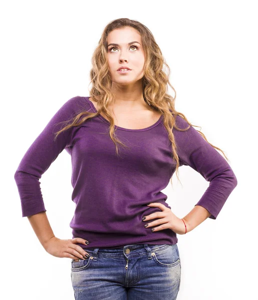 Student in een paarse trui — Stockfoto