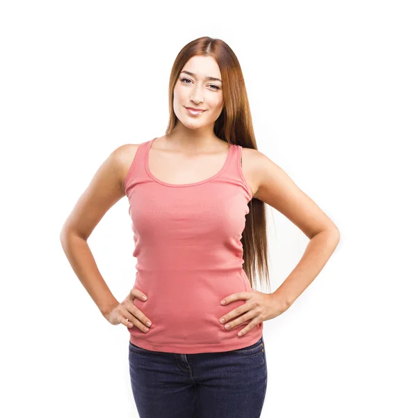 Young student woman posing over white background — Stock Photo, Image