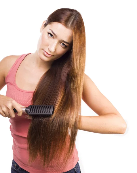 Vrouw met gezonde lange haren. — Stockfoto