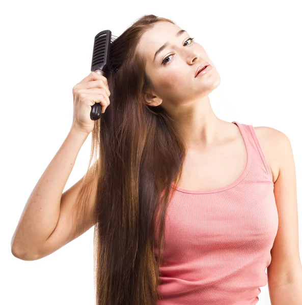 Attractive girl with long straight hair — Stock Photo, Image