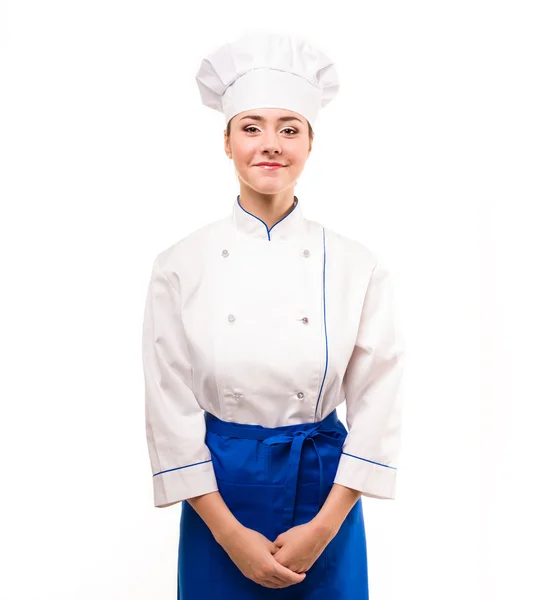 Chef vrouw. Geïsoleerd over witte achtergrond — Stockfoto