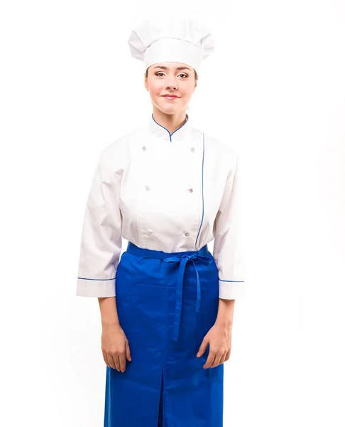Chef donna. isolato su sfondo bianco — Foto Stock