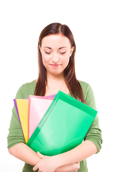 Hermosa estudiante con libros. Aislado — Foto de Stock