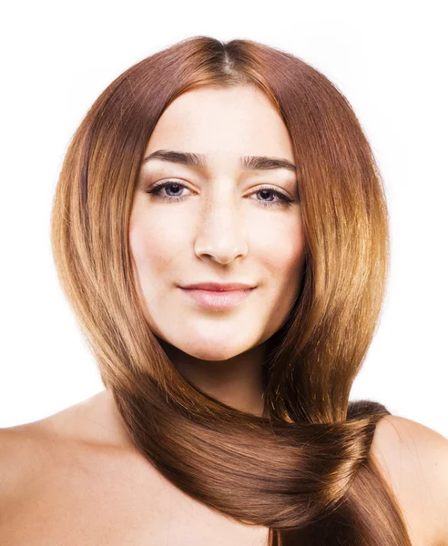 Glänzende Haare, Frisur, isoliert auf weißem Hintergrund — Stockfoto