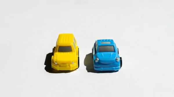 Children Toy White Car Child Hand Side View Insurance Bank — Stock Photo, Image