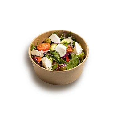 Food delivery in disposable plate of craft paper. Eco-friendly carton packaging environment protection