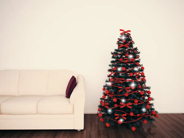 Різдвяна ялинка у вітальні — стокове фото