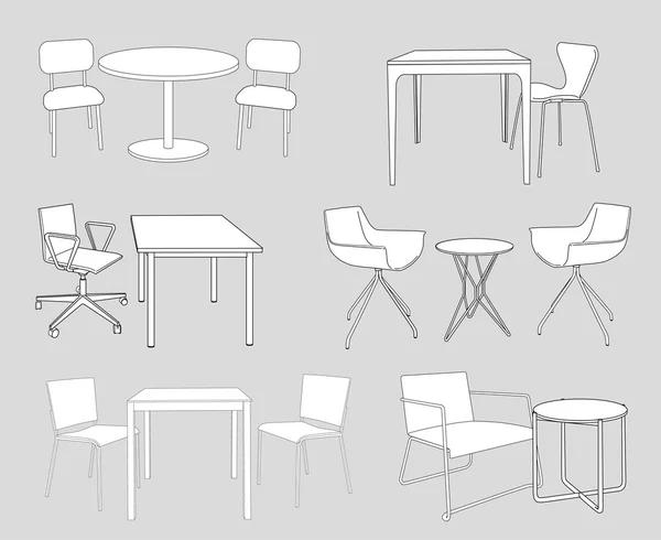 Conjunto de móveis. mesas e cadeiras. ilustração vetorial esboço — Vetor de Stock