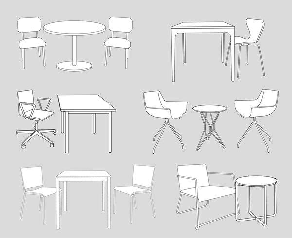 Set of furniture. tables and chairs. sketch vector illustration