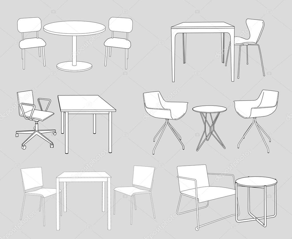 Drawings Of Tables And Chairs Set Of Furniture Tables