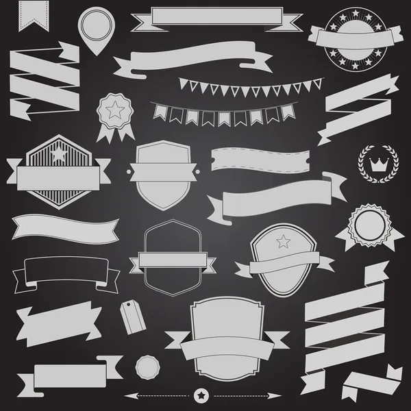 Büyük retro tasarım kurdele ayarla ve vektör tasarım öğeleri rozeti