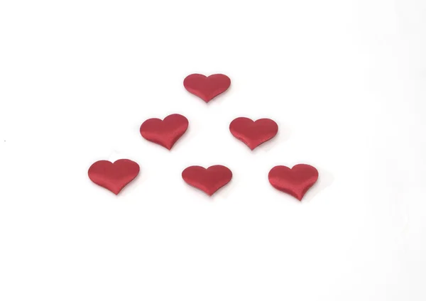 Six red heards in white background Valentine — Stock Photo, Image