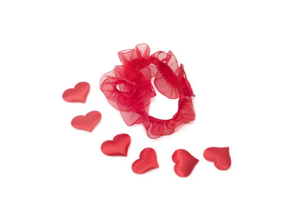 Red garter and six heards on white background Valentine — Stock Photo, Image