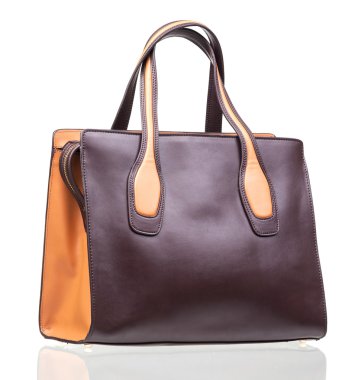 beyaz üzerine kahverengi bayan çanta