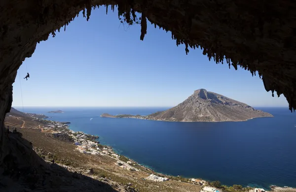 Wspinaczka skałkowa, wyspa kalymnos, Grecja — Zdjęcie stockowe