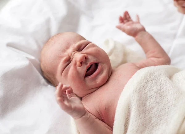 Primer plano del bebé recién nacido llorando Imagen de stock