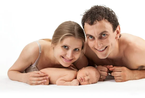 Caucasian couple with one week old boy — Stock Photo, Image