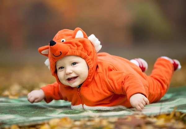 Fox kostümü giymiş erkek bebek — Stok fotoğraf