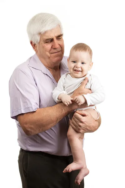 Portrait of a mature grandfather holding grandson — Stock Photo, Image