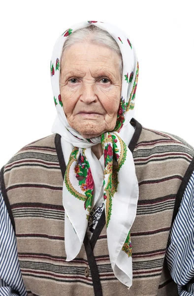 Porträt einer Seniorin mit Kopftuch — Stockfoto