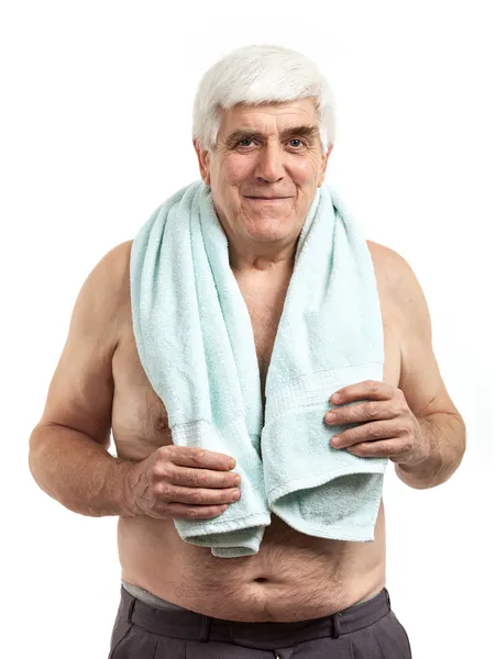 Portrait of relaxed middle aged man holding towel — Stock Photo, Image