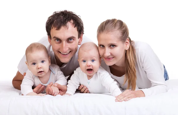 Closeup of young family with two baby boys — Stock Photo, Image