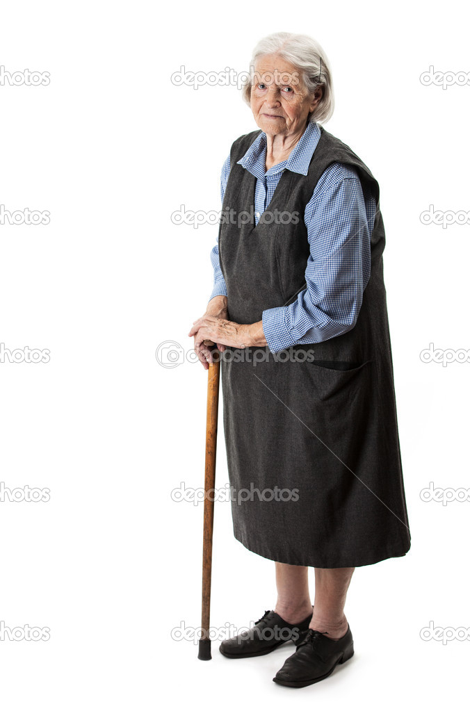 Old woman with a cane over