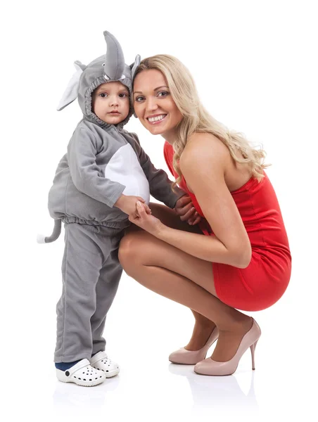 Elegante mamma e bambino vestito da elefante — Foto Stock