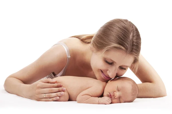 Portrait of young mother and newborn son — Stock Photo, Image